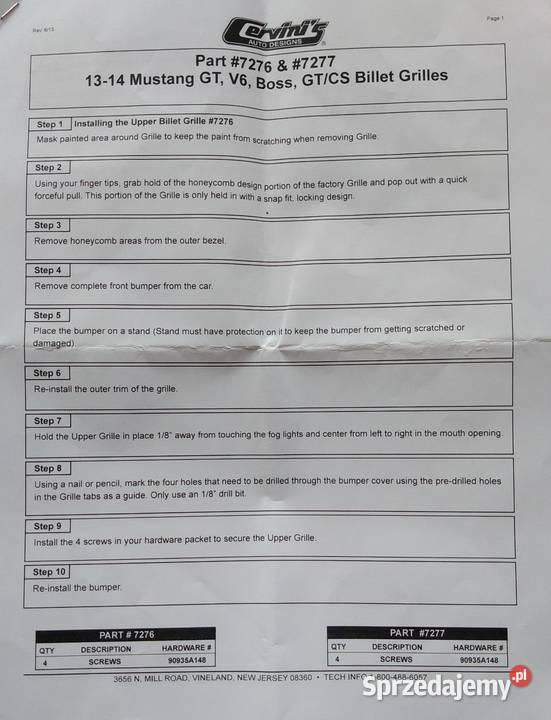 Mustang 20132014 grill firmy Cervinis Części samochodowe Warszawa