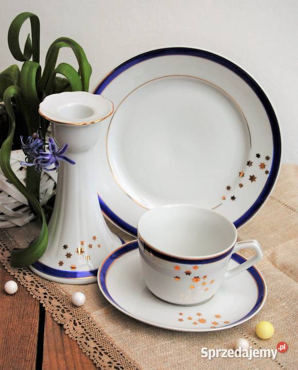 Filiżanka świecznik kobalt złoto porcelana Lublin