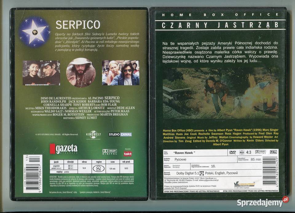 Czarny Jastrząb Serpico 2 filmy DVD Szczecin sprzedam
