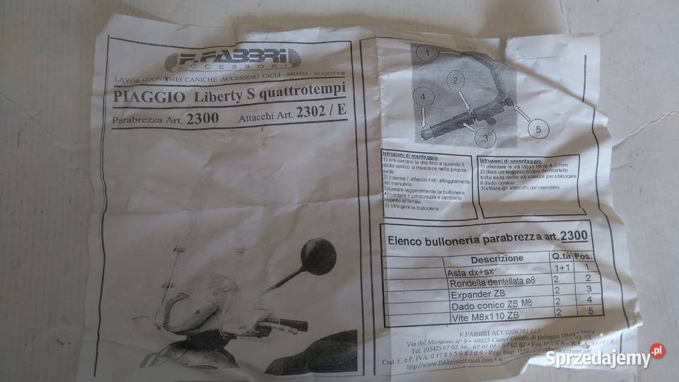 NOWA SZYBA OWIEWKA OSŁONA FABBRI MADE IN ITALY Bielsk Podlaski