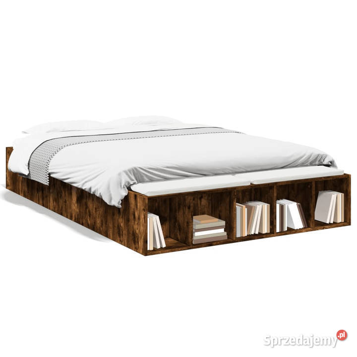 Rama łóżka przydymiony dąb materiał 123cm Łóżka