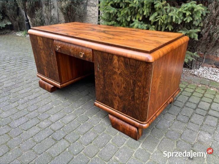 Biurko art deco dwustronne lata 20te renowacji Bronisze