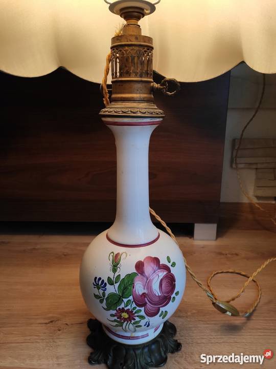 Stylowa lampa stojąca porcelana mosiądz Budzyń