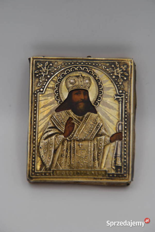Rosyjska miniatura ikona srebro 875 XIX wiek Poznań