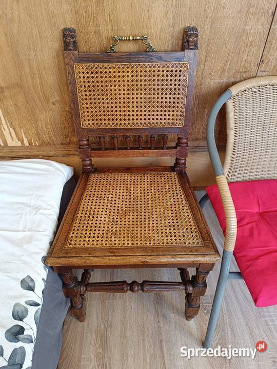 Stare krzesła dębowe rzeźbione 6 oryginał Chojnów