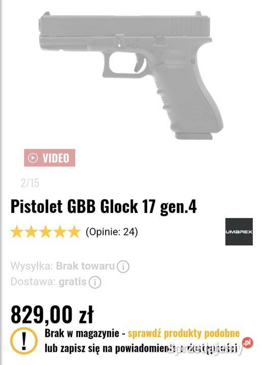 Pistolet GBB Glock 17 gen4 ASG na kulki green Nowa Ruda