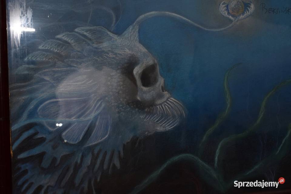 Beksiński Pastel na Kartonie Potwór Stary Obraz Kraków