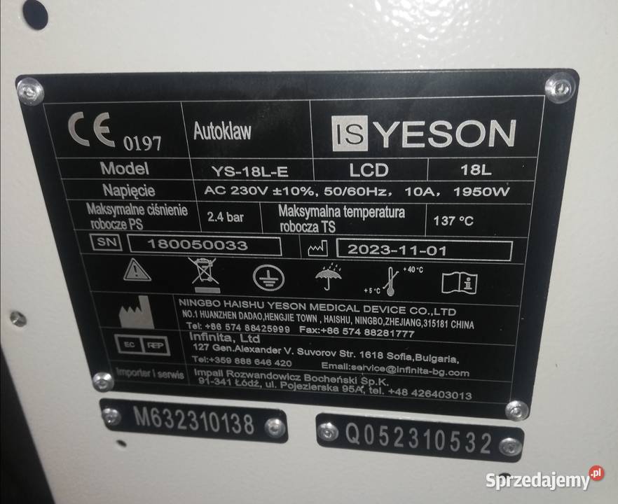 Autoklaw Yeson YS18LE LCD sprzedam