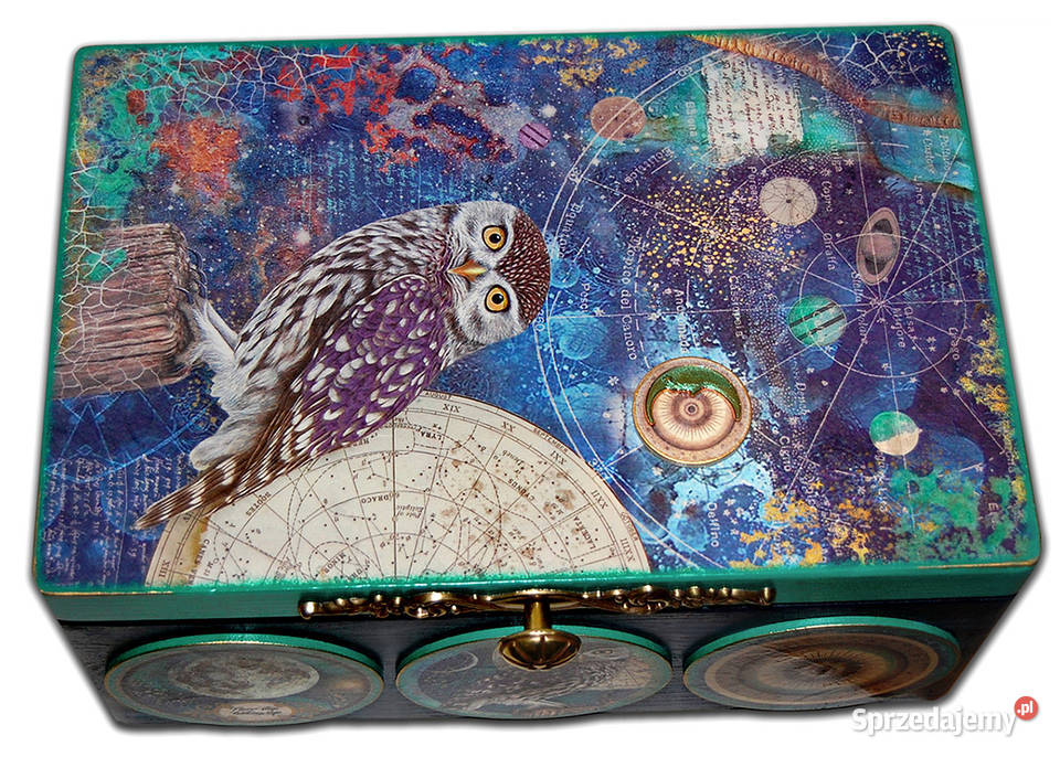 skrzynka drewniana ASTROLOGY OWL sowa KUFEREK Bydgoszcz