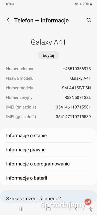 Samsung Galaxy A41 SMA415 464GB 61 Niebieski Małkinia Górna