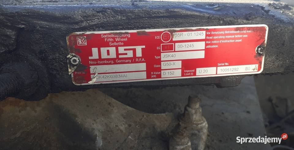 Siodło JOST typ JSK40 razem z podstawą kompletne Lędziny sprzedam