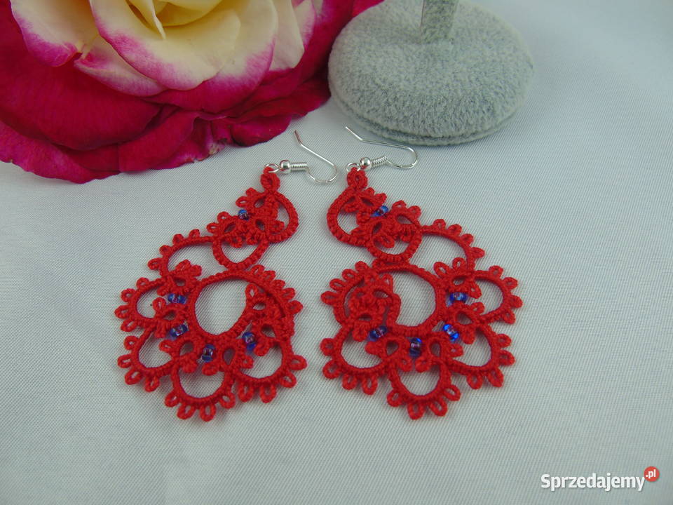 Kolczyki frywolitkowe małopolskie Wiśniowa sprzedam