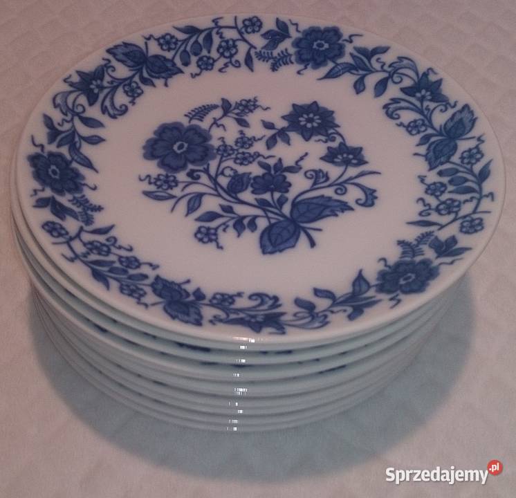 Talerz płaski 195 niebieskie kwiaty Szkło Czeladź sprzedam