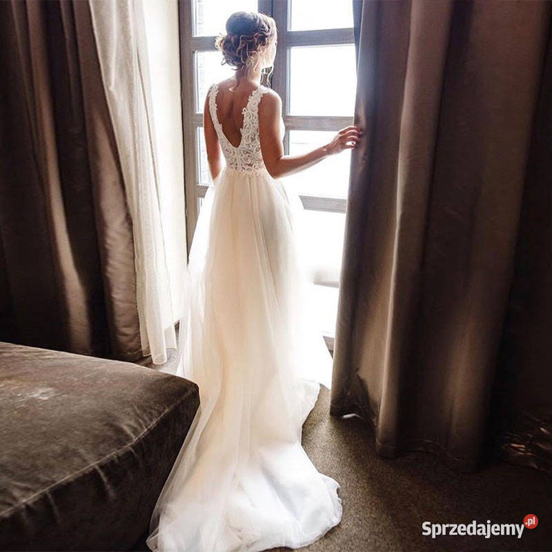 Suknia ślubna koronka odpinany tren 38 M dolnośląskie Jelenia Góra sprzedam