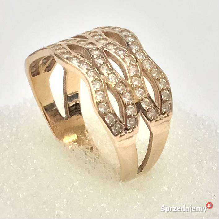 Złoty PIERŚCIONEK 585 14K RÓŻOWE złoto KAMIENIE Warszawa sprzedam