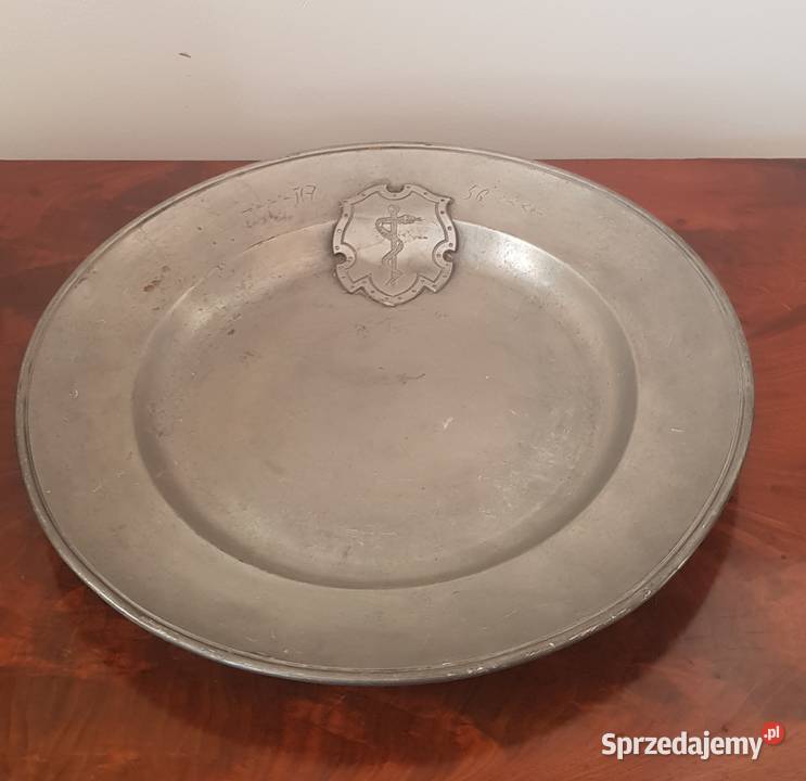 Patera talerz Krolewiec cyna XIX wiek Antyki Orneta