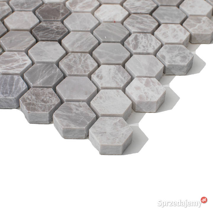 Mozaika heksagonalna z marmuru Nordic Grey Wykończenie Piaseczno