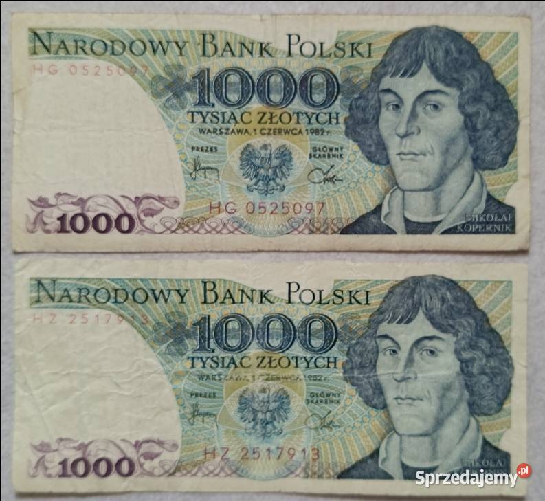 PRL banknot 1000 NBP 1982 seria HG i HZ Mikołaj Ełk