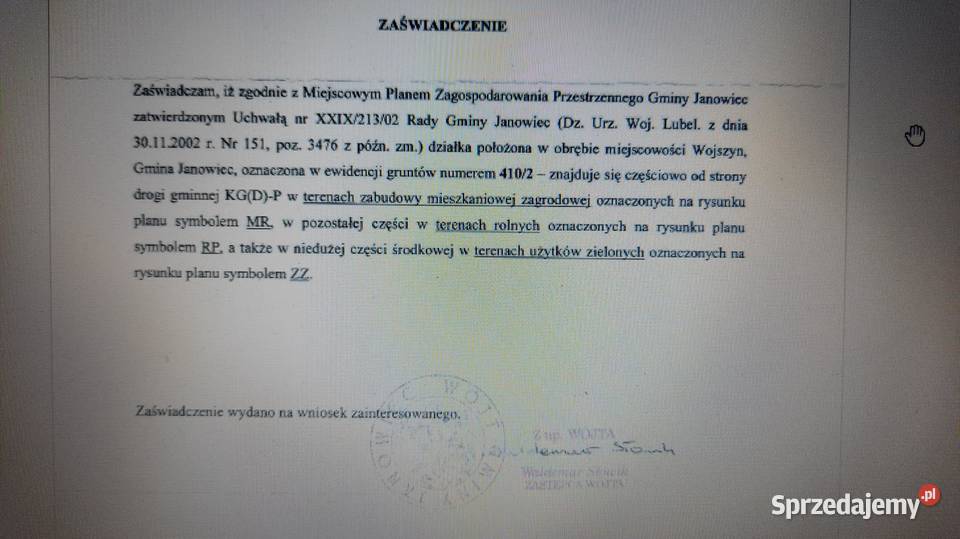 Sprzedam działkę Wojszyn sprzedam