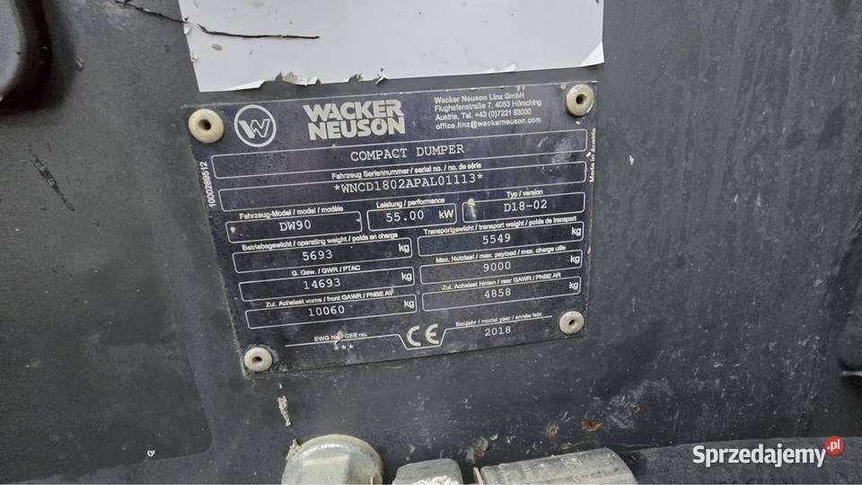 Wozidło Budowlane Wacker Neuson DW90 9 TON 2018 Marklowice