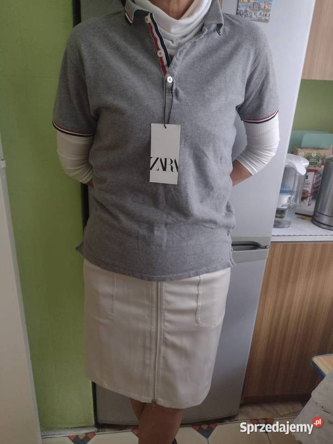ML ZARA Szara bluzka z kołnierzykiem podkoszulka Kraków