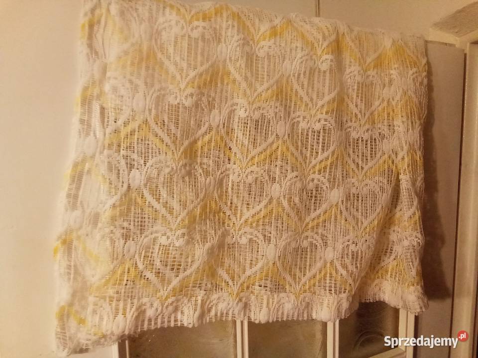 Firana biało żółta w serca PRL 2 sztuki Warszawa