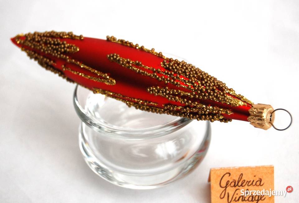 Bombka szklana czerwony sopel złoty brokat 14 Boże Narodzenie Wyposażenie wnętrz Lublin