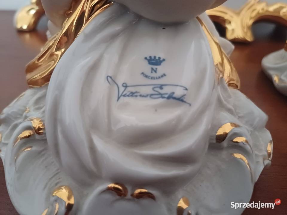 Porcelanowy zegar kominkowy z dwoma cherubinami Porcelana i szkło Olsztyn