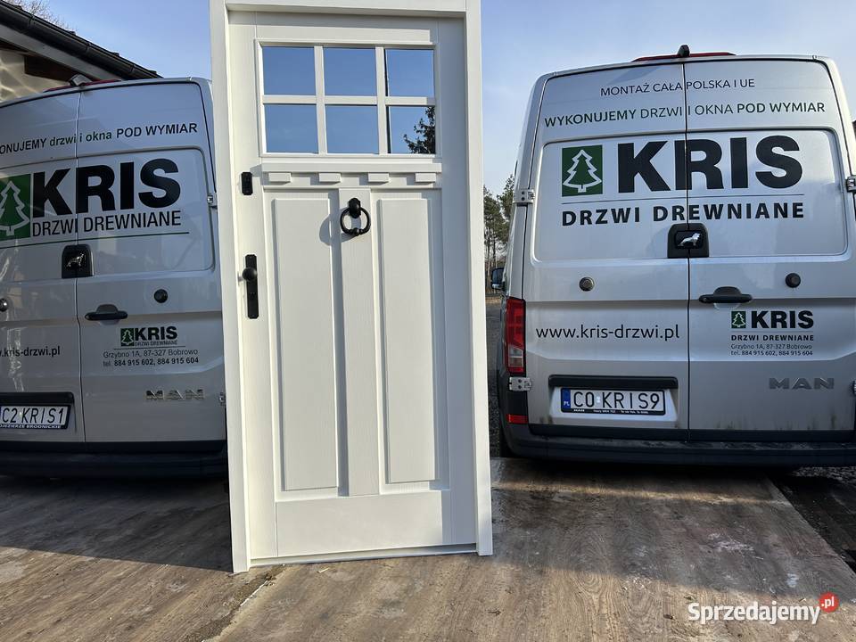 Drzwi zewnętrzne drewniane z klamką schlage NA Grzybno sprzedam