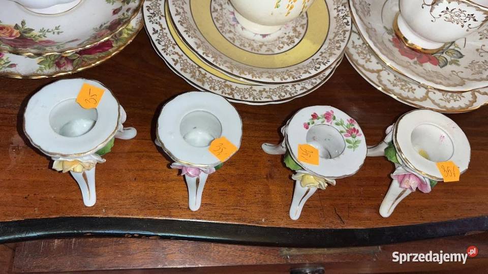 Świecznik Z porcelanowymi kwiatkami Niemcy Lata Gdańsk