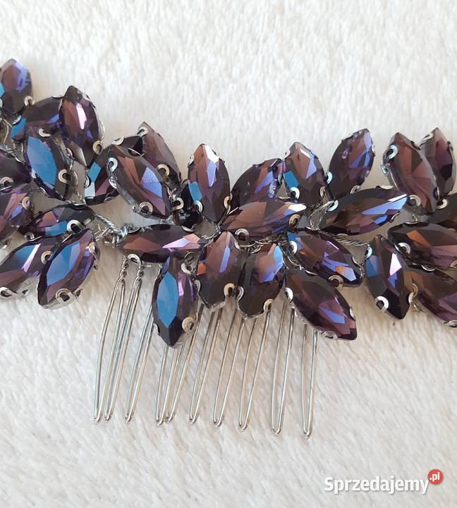 Grzebyk ozdoba do włosów fioletowe kamienie ślub Szczecin
