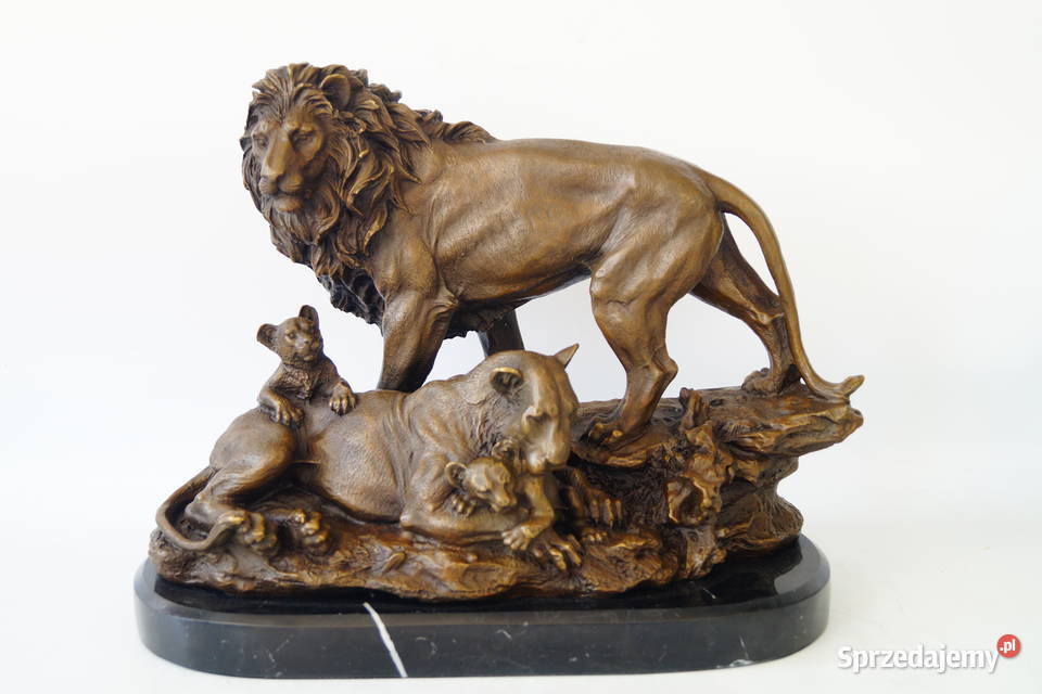 Figura z brązu LEW rodzina lwów piękna masywna