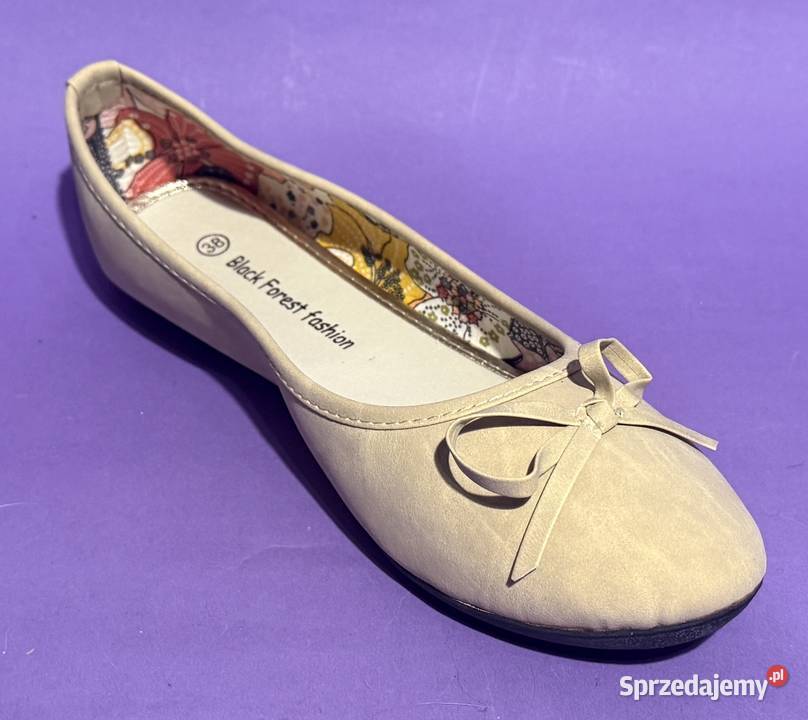 Beżowe gładkie baleriny z kokardą rozmiar 38 skóra ekologiczna