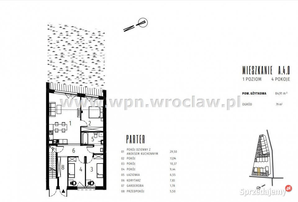 Mieszkanie 8491m2 4 pokoje Wrocław parter Sprzedaż sprzedam