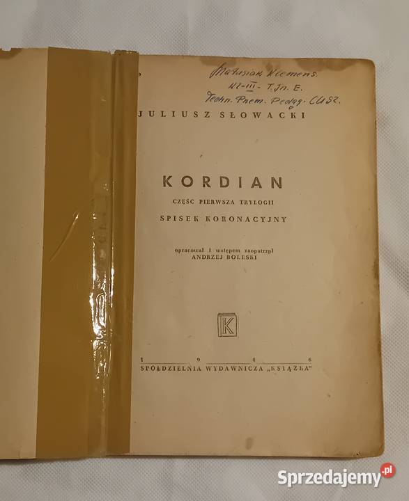 Juliusz Słowacki Kordian Sp Wyd Ksiażka 1946 r wielkopolskie Koźminek