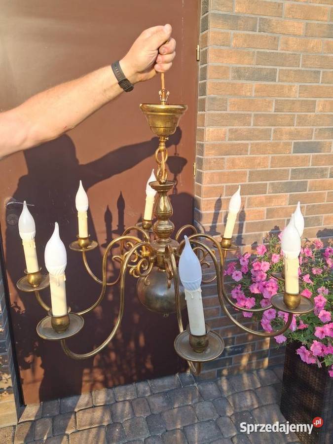 Żyrandol miedziany 8ramienny vintage Lampy wiszące Stargard