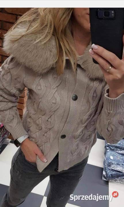 Sweter obszycia futro naturalne Lis futrzana śląskie