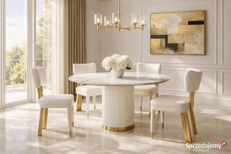 Stół okrągły ecru 120 ryflowany ze spiekiem Stoły