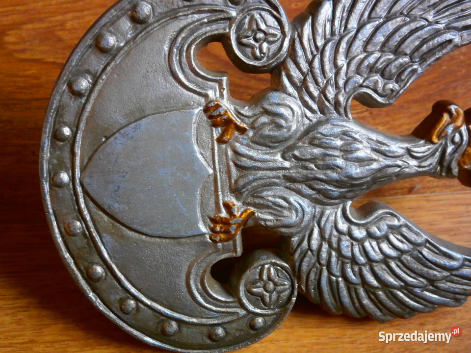 Orzeł w koronie z krzyżem wojskowy odlew łódzkie Łódź