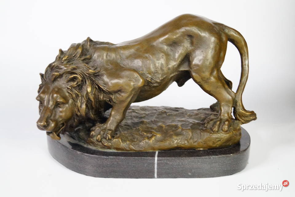 Figura z brązu groźny LEW piękna masywna rzeźba Gizałki