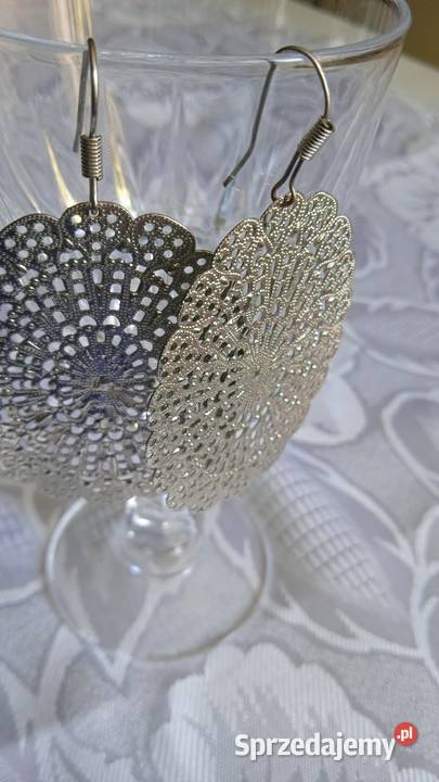 OKAZAŁE SREBRZONE KORONKOWE KOLCZYKI posrebrzane Piła sprzedam
