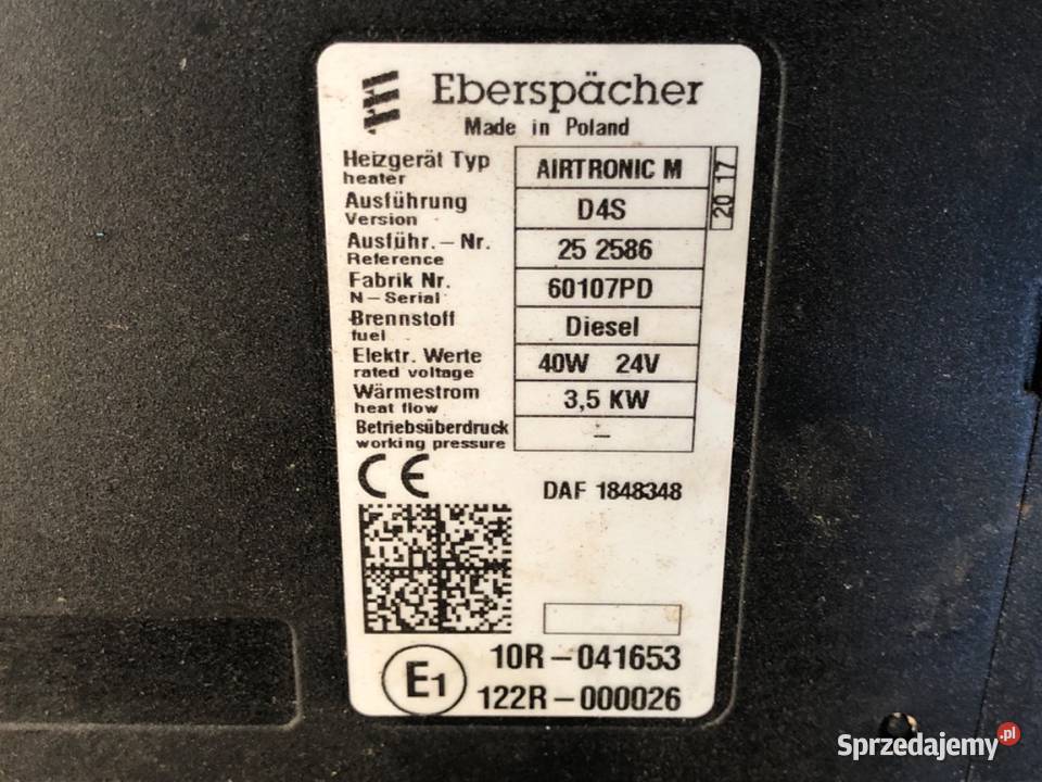 OGRZEWANIE POSTOJOWE DAF XF 1848348 Ciągnik