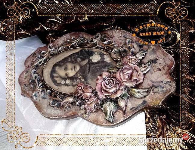 Duży obrazek w stylu Vintage decoupage handmade mazowieckie Warszawa