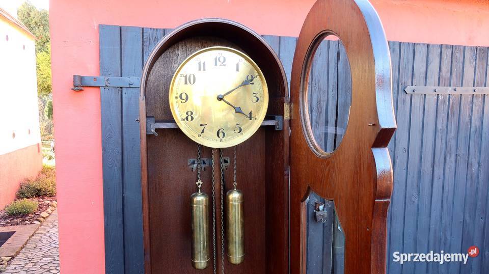 Piękny Stojący Dębowy Zegar Baba Firmy Fms dolnośląskie Ziębice