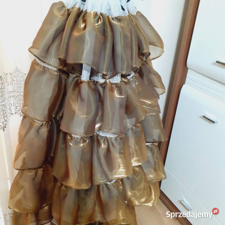 Firana z falbanami stare złoto 2 sztuki