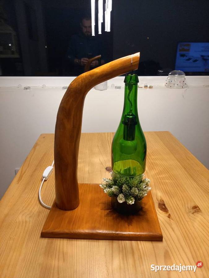 Ręcznie robiona eko lampa z drewna i butelki Lublin sprzedam