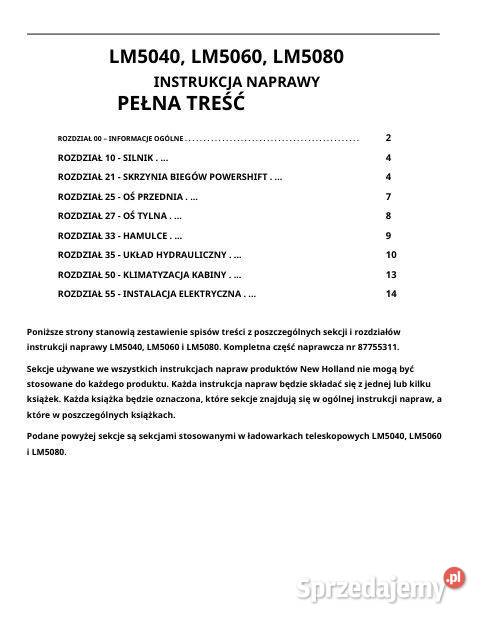 Holland LM5040 LM5060 LM5080 instrukcja napraw
