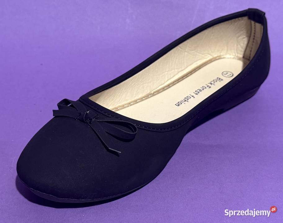 Czarne gładkie baleriny z kokardą rozmiar 38 Żyrardów