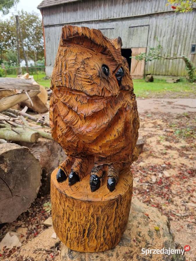 Sowa rzeźbiona z drewna Wierzchomino