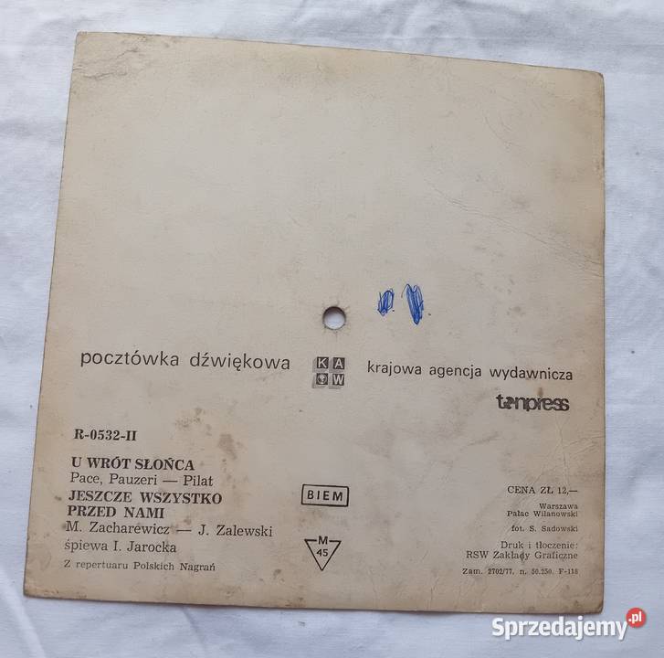 Pocztówka dźwiękowa Irena Jarocka U wrót słońca 1 płyta wielkopolskie Koźminek